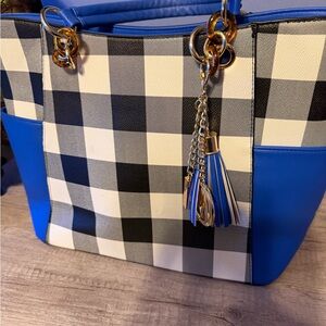 Blue and Black Checkered Women's Bag